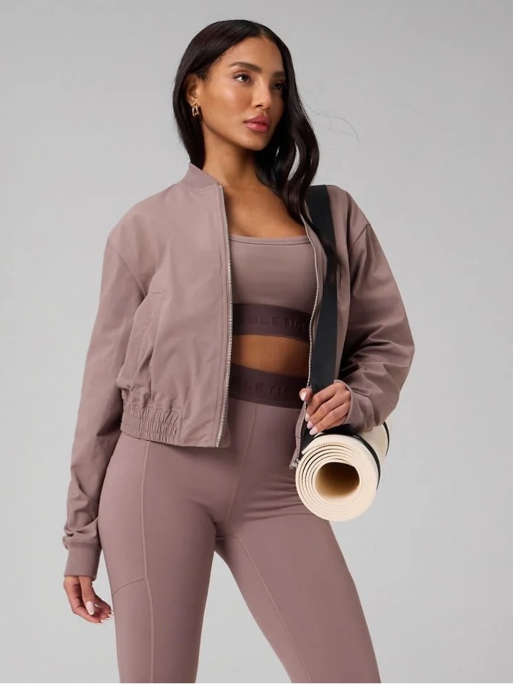 New Fabletics Keke Palmer Everyday Bomber Jacket Desert Shadows Size L $124.95